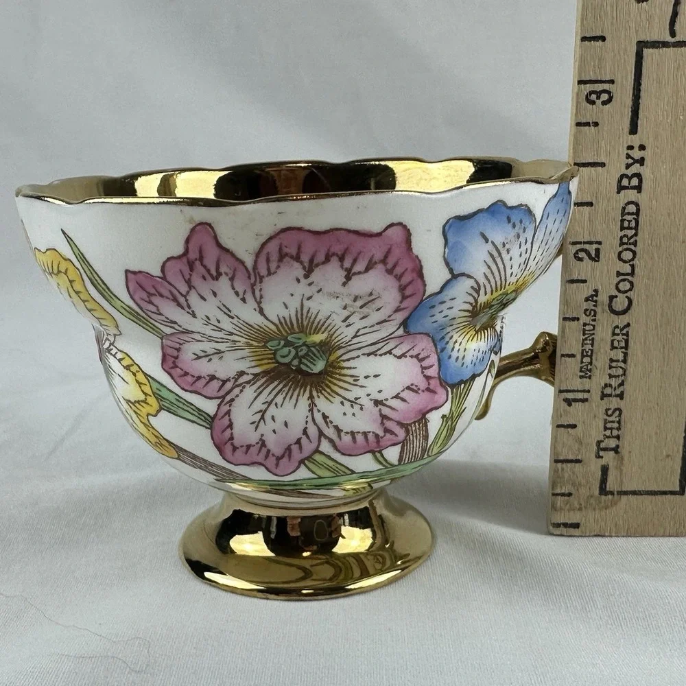 Rosina Bone China Teacup Saucer Set Gold Gilt Floral Cottagecore Grandmillennial